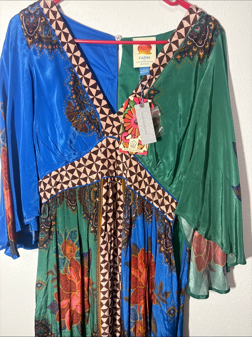 FARM Rio Blue & Green Floral Patchwork V-Neck Maxi Dress